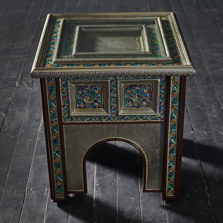 The Jodhpur Jewel Side Table | Handcrafted Mango Wood & Metal Accent Table | 54x54x61 cm
