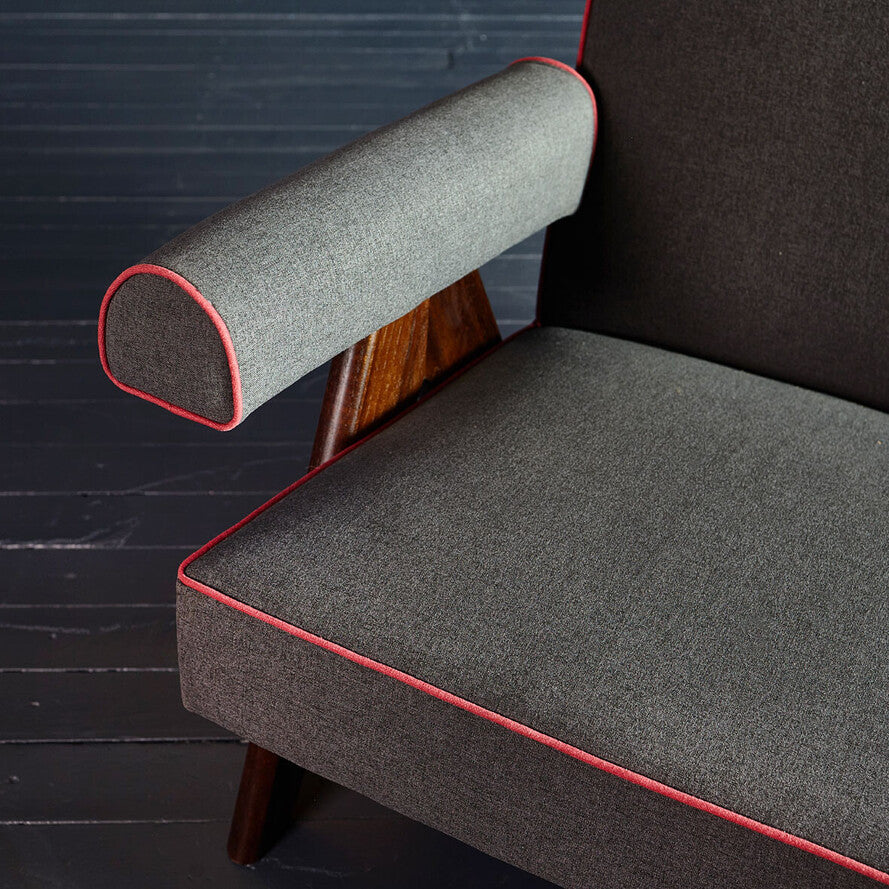Chandigarh Solid Teak Wood Black Sofa with Upholstery – Designer Lounge Sofa
