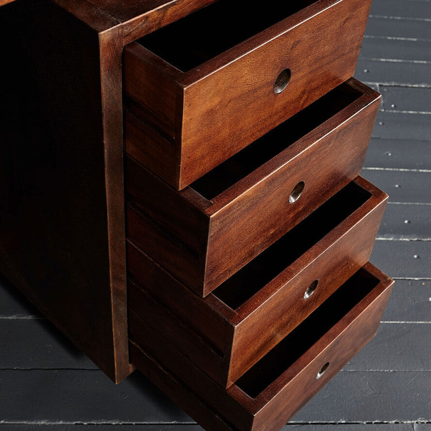 Chandigarh Solid Mango Wood Desk with Leather Trimmed Countertop