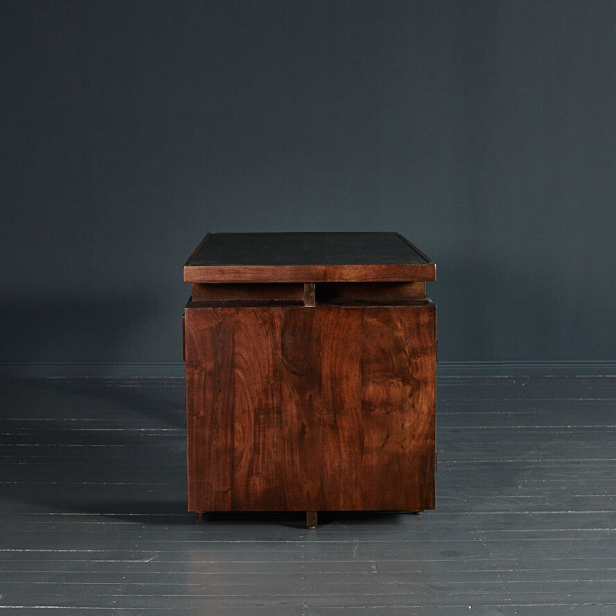 Chandigarh Solid Mango Wood Desk with Leather Trimmed Countertop
