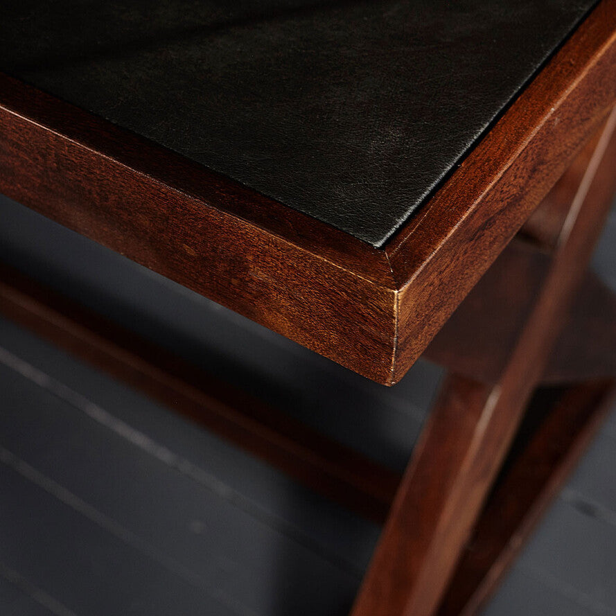 Chandigarh Solid Mango Wood Desk with Leather Trimmed Countertop