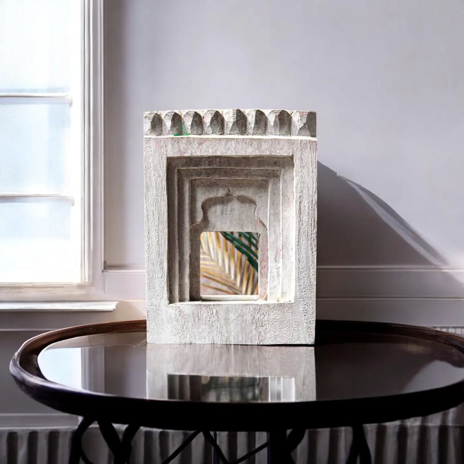 Temple Mirror White Hand-Carved Mirror  architectural design jlhomedecor2021.myshopify.com