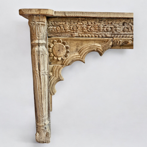 Beautiful Architectural Old White Rustic Carving Console Table