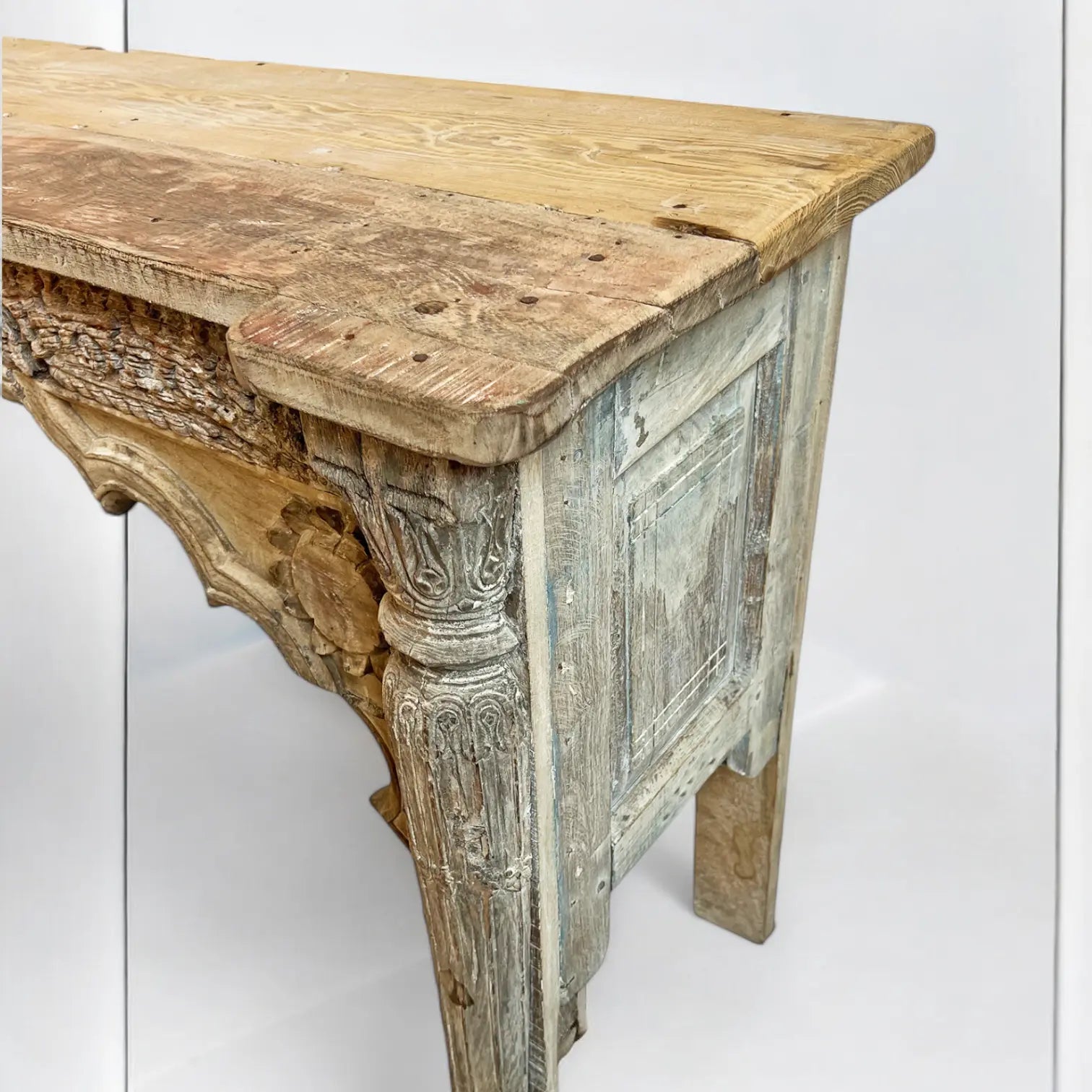 Beautiful Architectural Old White Rustic Carving Console Table Console Table  Antique Console Table jlhomedecor2021.myshopify.com
