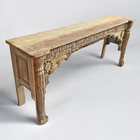 Beautiful Architectural Old White Rustic Carving Console Table