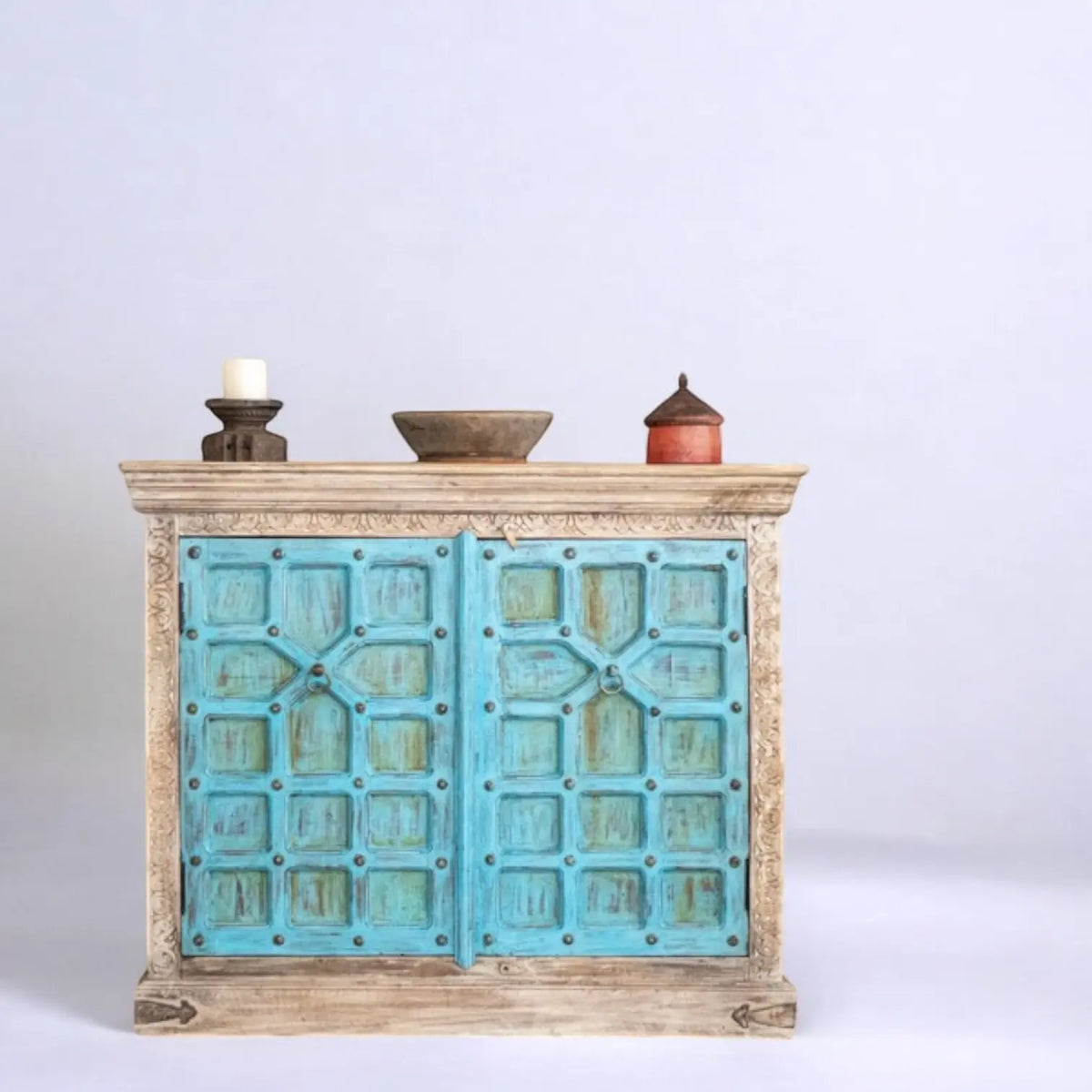Blue & White Rustic Solid Wood Cabinet cabinet  adjustable shelf cabinet jlhomedecor2021.myshopify.com