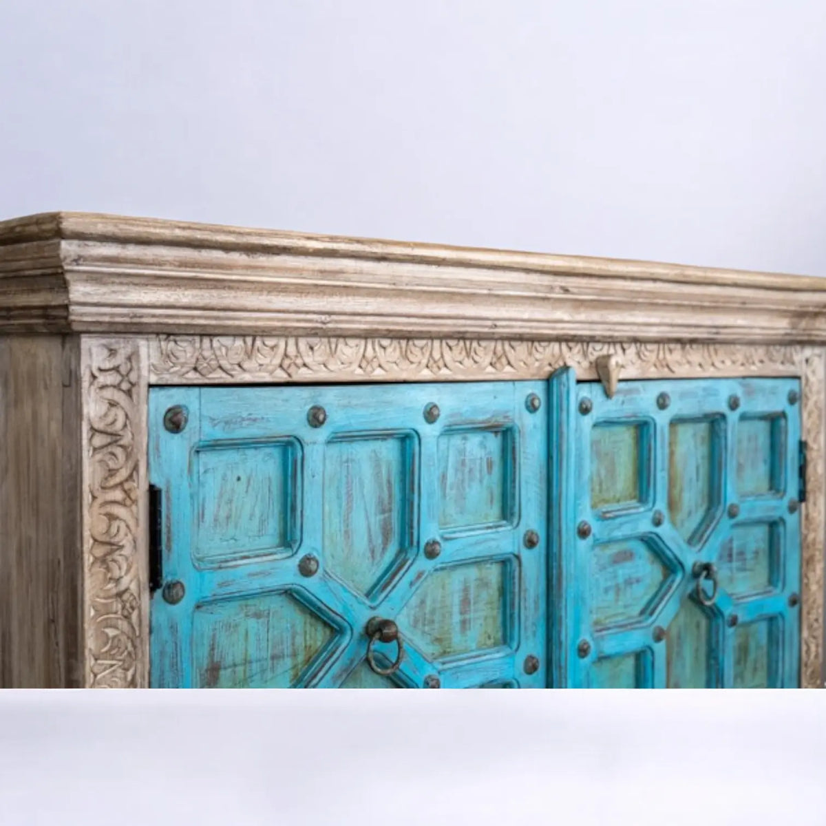 Blue & White Rustic Solid Wood Cabinet cabinet  adjustable shelf cabinet jlhomedecor2021.myshopify.com