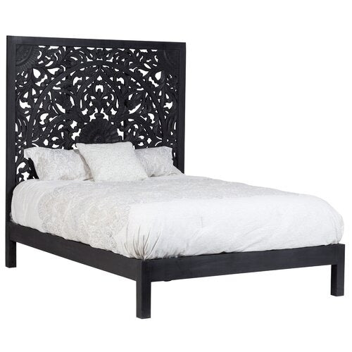 Regal Grandeur Carved Bed Headboard King Size Bed | Luxury Mango Wood Masterpiece