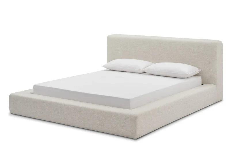 beige linen queen bed