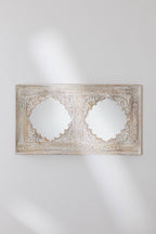 Indian Style Double Wall Mirror Jharokha Hand Carved Wall Mirror in Solid Hard Wood | Vinatge | Rustic | Living Room Antique Wall Decor
