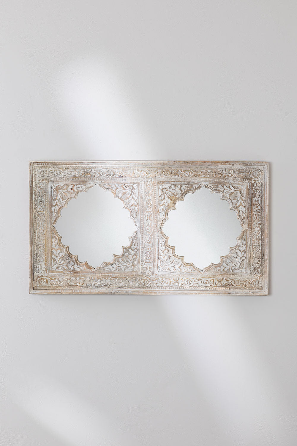 Indian Style Double Wall Mirror Jharokha Hand Carved Wall Mirror in Solid Hard Wood | Vinatge | Rustic | Living Room Antique Wall Decor