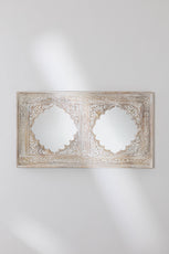 Indian Style Double Wall Mirror Jharokha Hand Carved Wall Mirror in Solid Hard Wood | Vinatge | Rustic | Living Room Antique Wall Decor