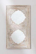 Indian Style Double Wall Mirror Jharokha Hand Carved Wall Mirror in Solid Hard Wood | Vinatge | Rustic | Living Room Antique Wall Decor