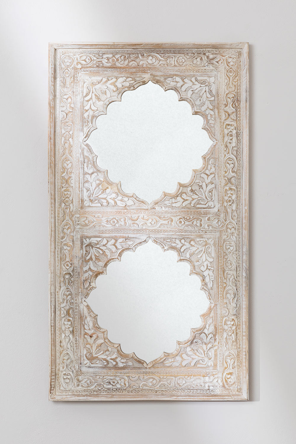 Indian Style Double Wall Mirror Jharokha Hand Carved Wall Mirror in Solid Hard Wood | Vinatge | Rustic | Living Room Antique Wall Decor