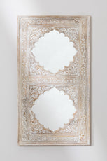 Indian Style Double Wall Mirror Jharokha Hand Carved Wall Mirror in Solid Hard Wood | Vinatge | Rustic | Living Room Antique Wall Decor