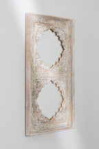 Indian Style Double Wall Mirror Jharokha Hand Carved Wall Mirror in Solid Hard Wood | Vinatge | Rustic | Living Room Antique Wall Decor
