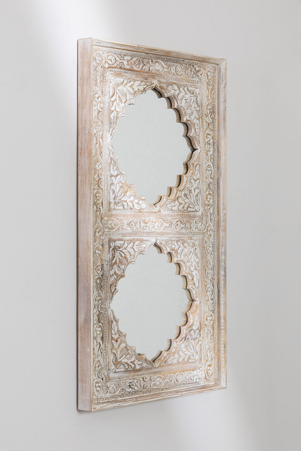 Indian Style Double Wall Mirror Jharokha Hand Carved Wall Mirror in Solid Hard Wood | Vinatge | Rustic | Living Room Antique Wall Decor