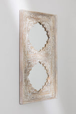 Indian Style Double Wall Mirror Jharokha Hand Carved Wall Mirror in Solid Hard Wood | Vinatge | Rustic | Living Room Antique Wall Decor