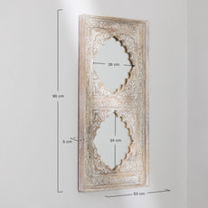Indian Style Double Wall Mirror Jharokha Hand Carved Wall Mirror in Solid Hard Wood | Vinatge | Rustic | Living Room Antique Wall Decor