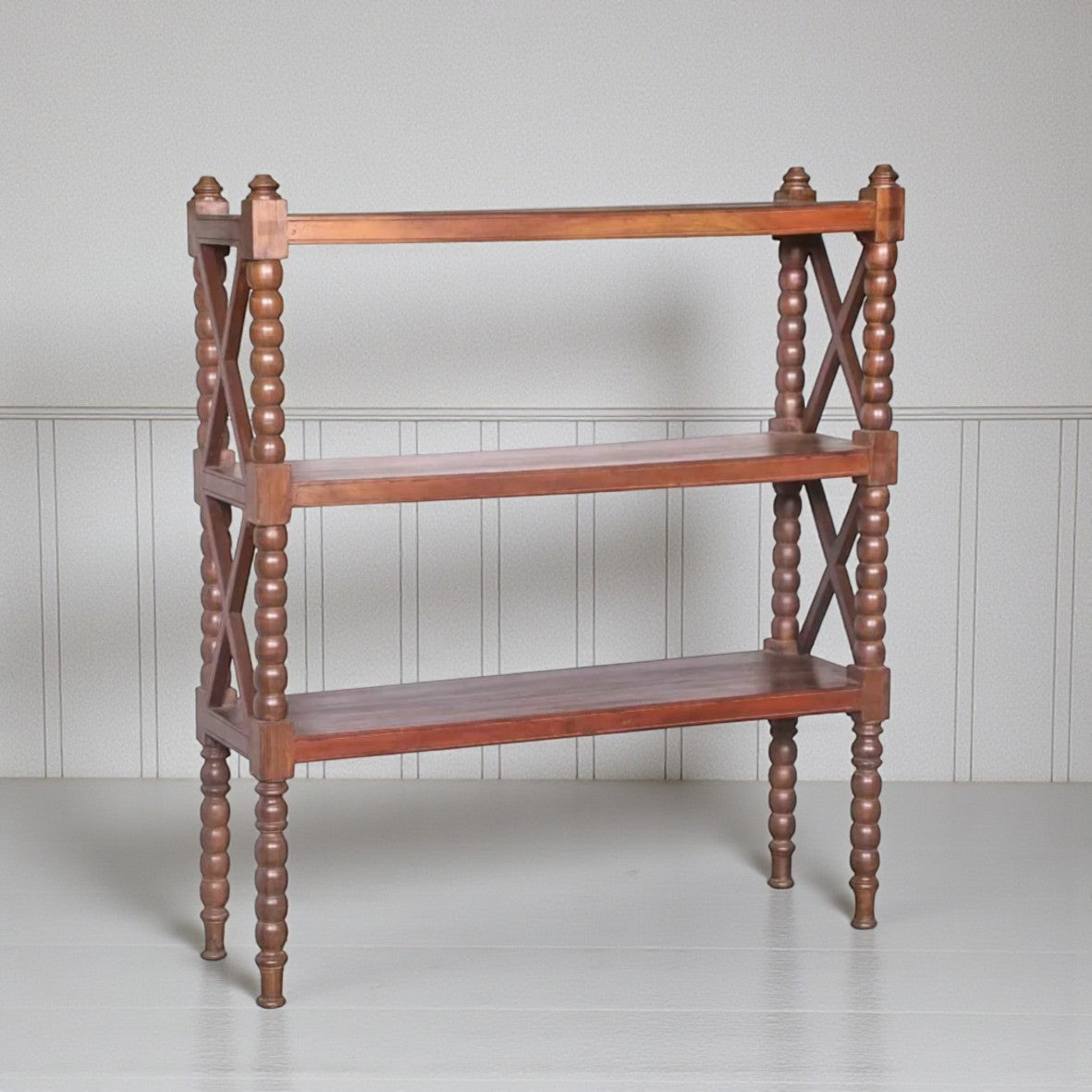 Low Solid Wood Shelving Unit - Handcrafted 150cm Mango Wood Bookshelf with Spindle Detail