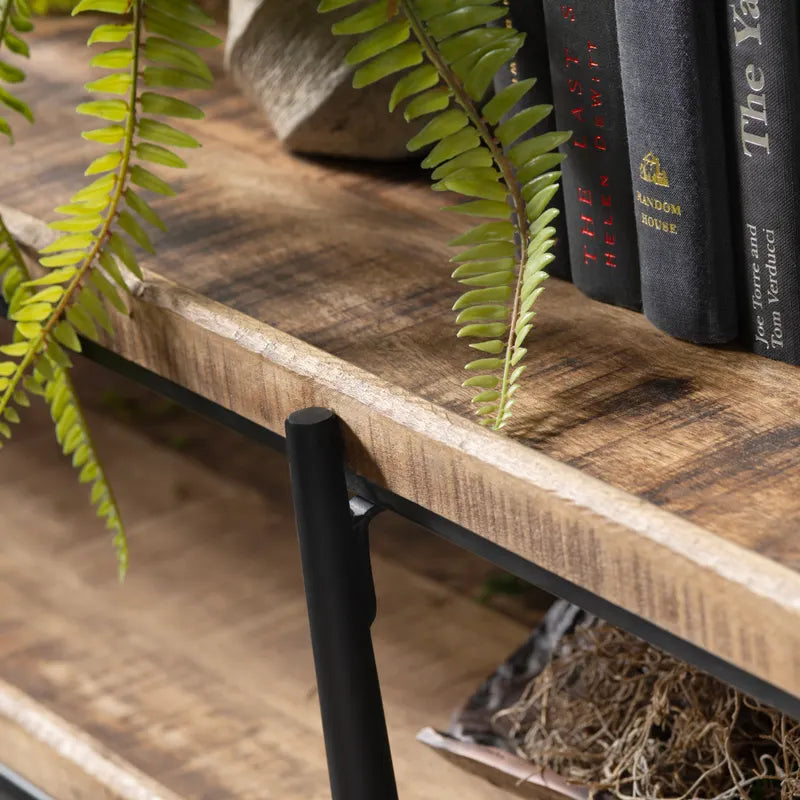 black metal mango wood console