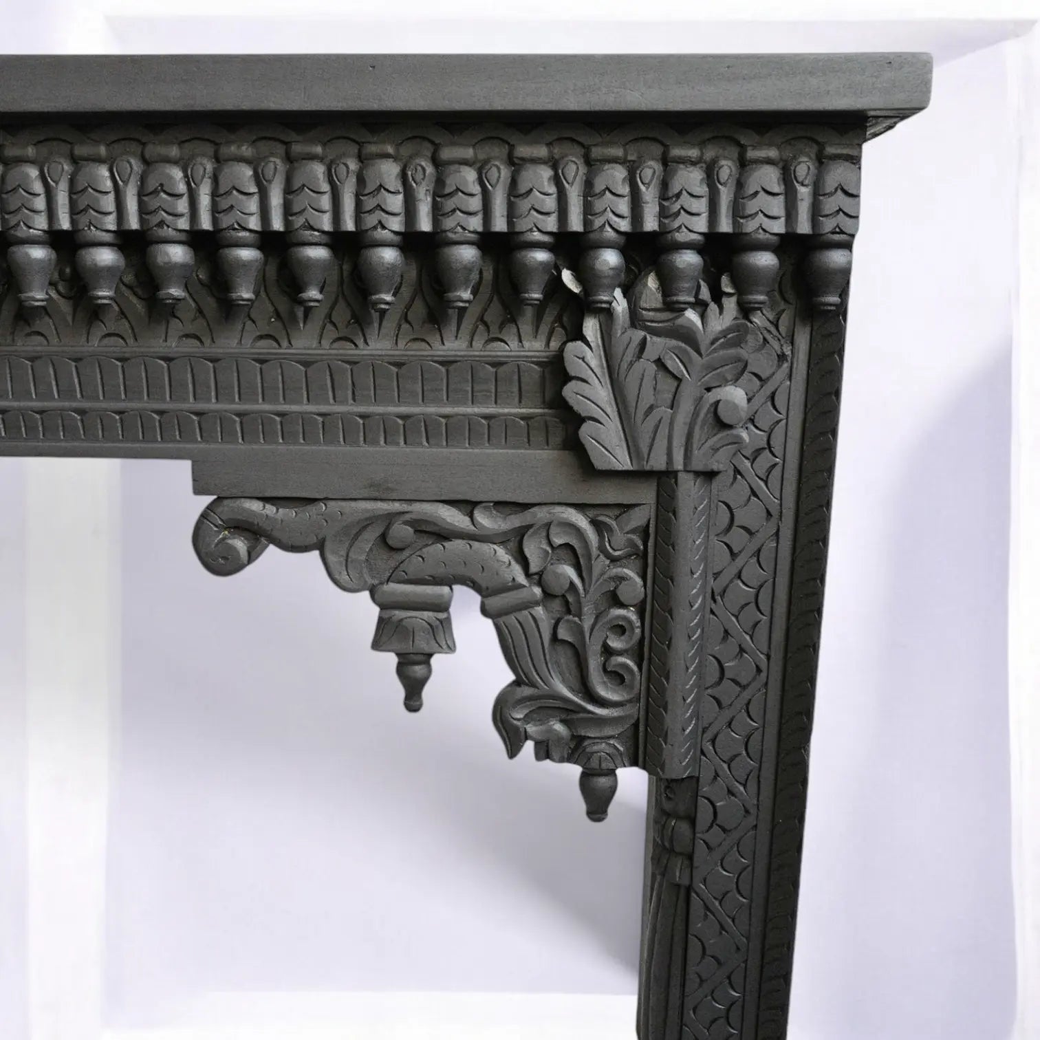 Architectural Black Hand Carved Solid Wood Console Table - hallway table Console Table  Antique Finish Table jlhomedecor2021.myshopify.com