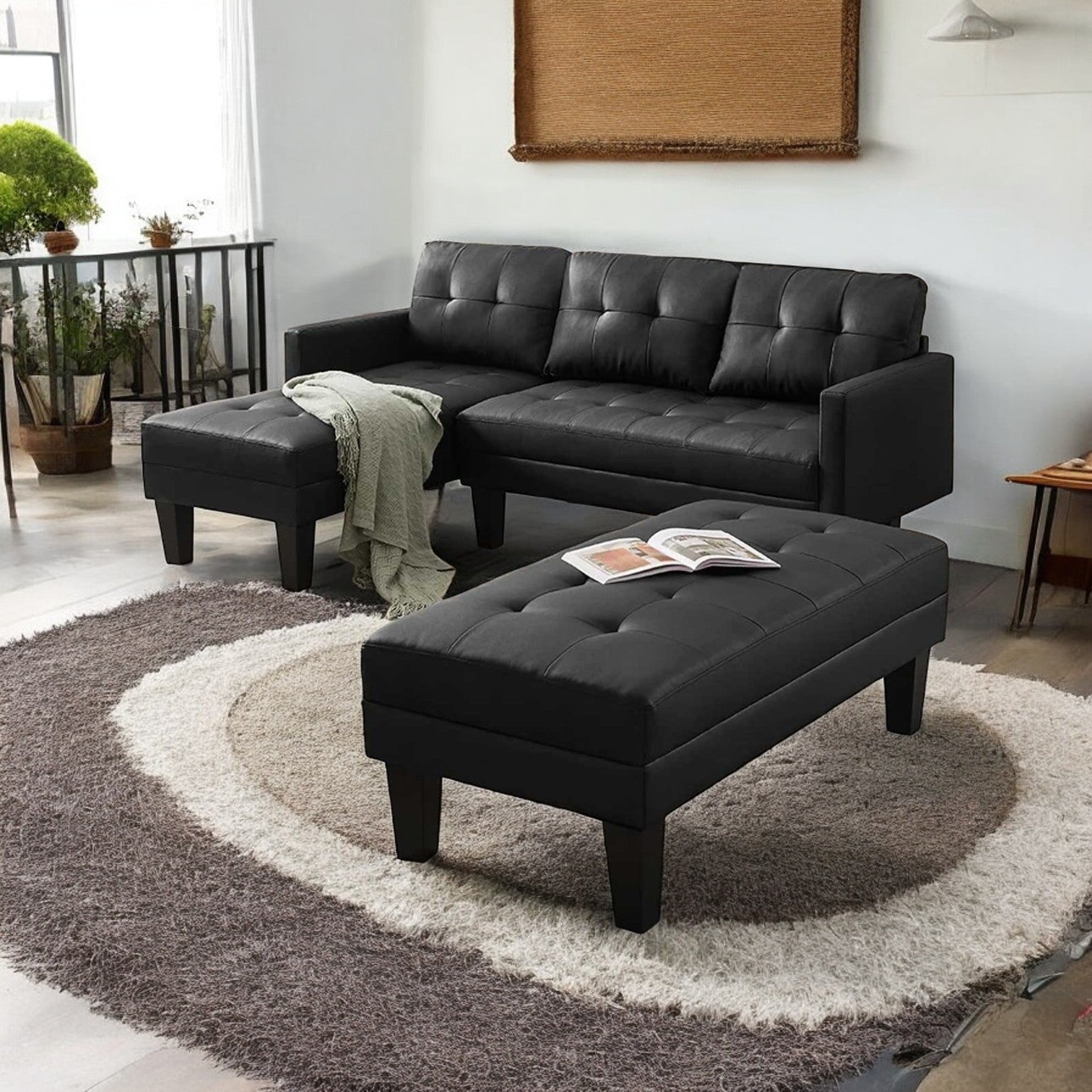 Two seater sofa in leather with modern design