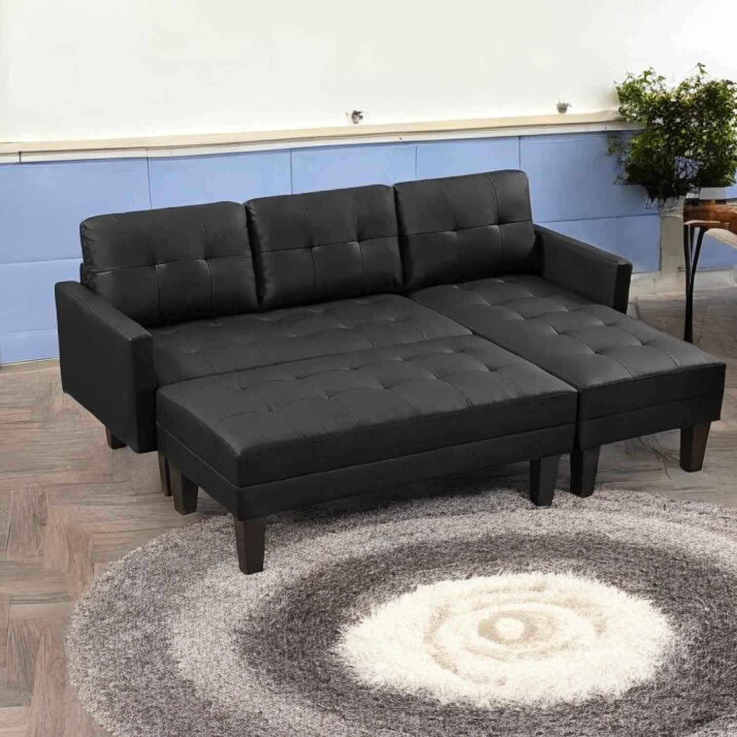 Black Leather Sofa Cum Bed |living room sofa|sofa|leather sofa|leather sofa|modern sofa|l shape sofa|4 seater sofa|l sofa,