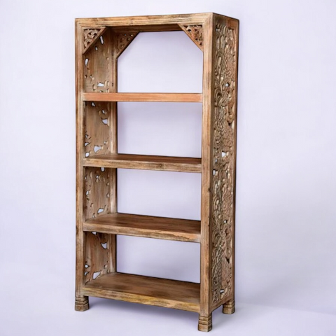 Flower Hand Carved Bookshelves Solid Wood