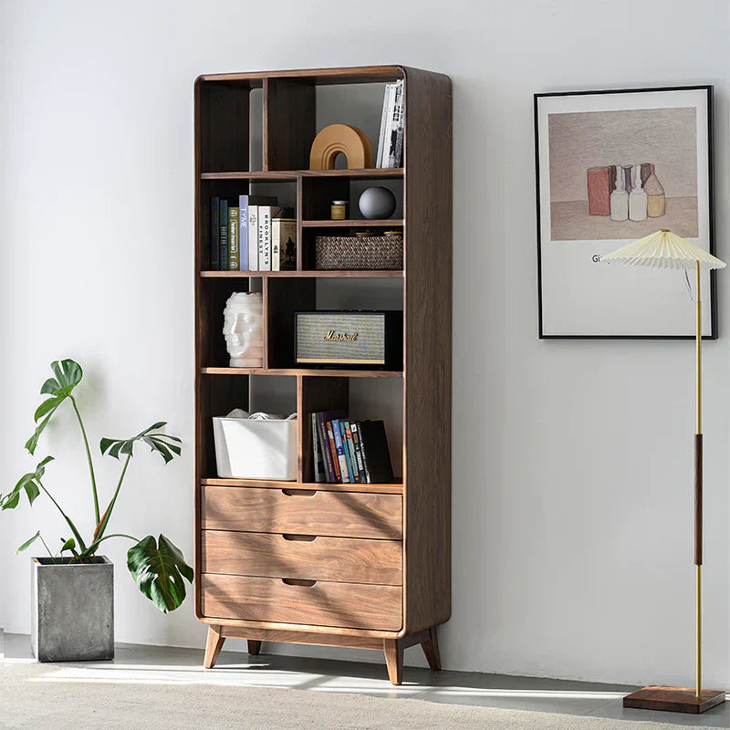 The Jaipur Study Bookcase | Handcrafted Solid Wood with Walnut Finish | 60x40x180cm