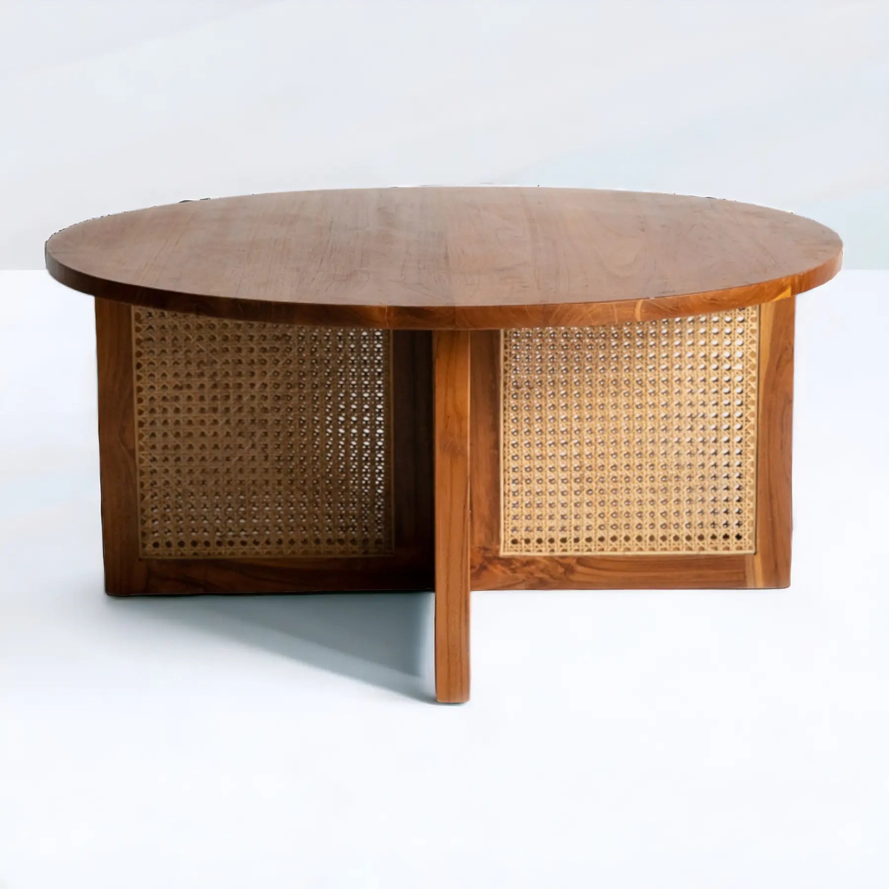farmhouse coffee table/round concrete coffee table/Round Coffee Table With Caning Leg coffee table  Artistic Coffee Table jlhomedecor2021.myshopify.com