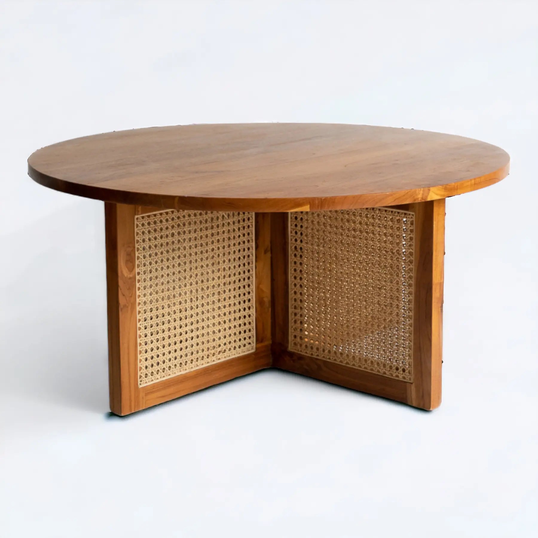 farmhouse coffee table/round concrete coffee table/Round Coffee Table With Caning Leg coffee table  Artistic Coffee Table jlhomedecor2021.myshopify.com