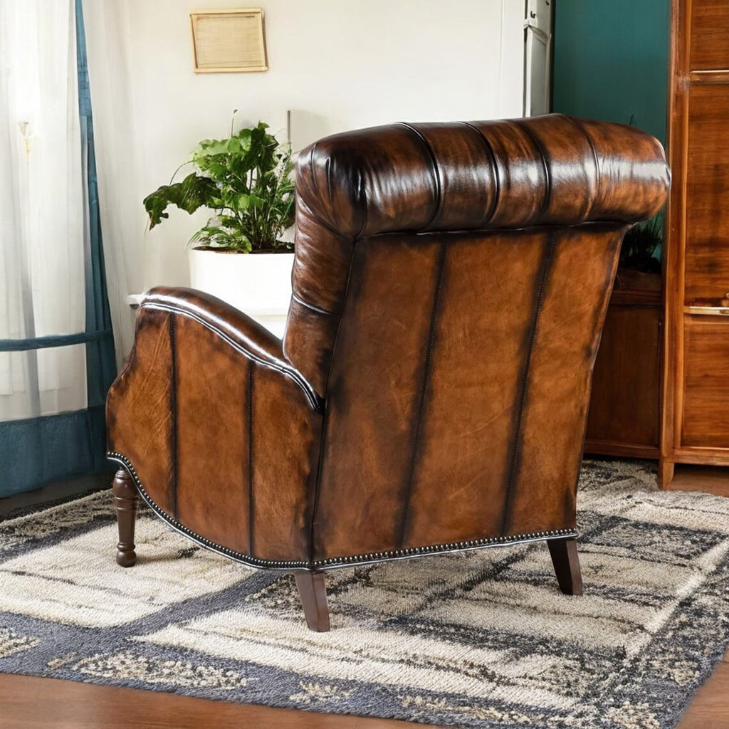 Elegant Brown Leather One Seater Sofa for Compact Spaces

