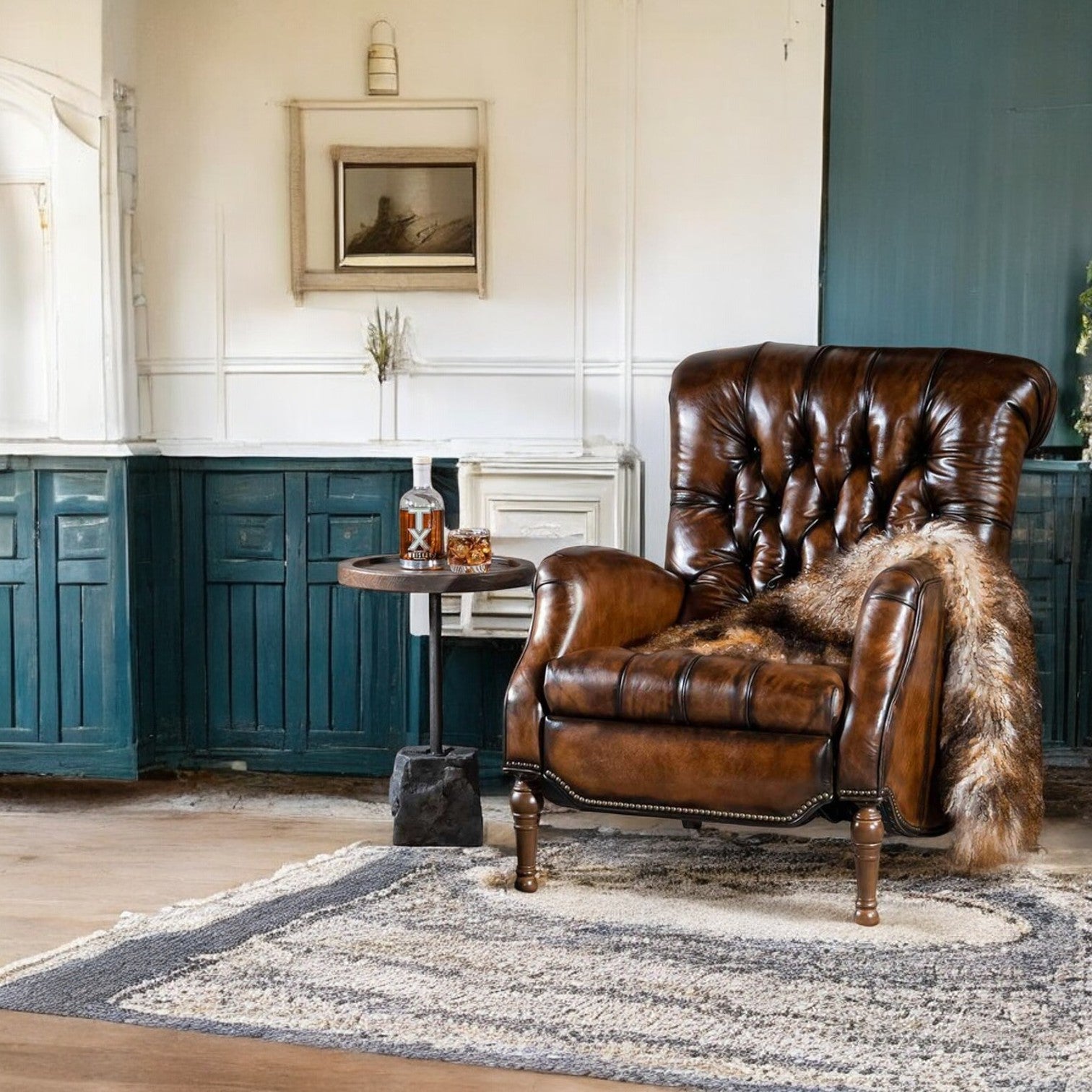 Single Seater Sofa in Brown Leather Finish for Living Room
