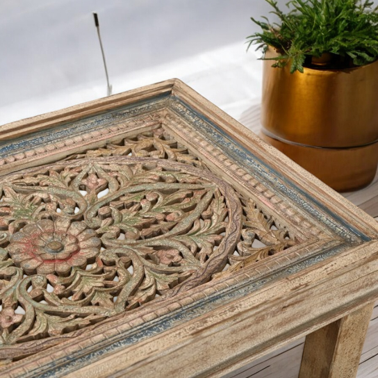 Rustic Elegance Meets Modern Functionality - Unique and Contemporary Designs - Hand Carving Top White Rustic Solid Wood Coffee Table