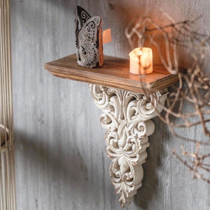 Olivia Wall Shelf - Handcarved Mango Wood Shelf for Home Decor