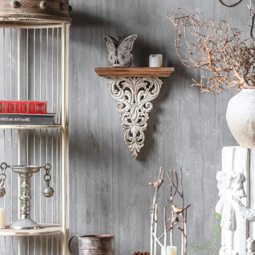 Modern wall shelf design in antique white