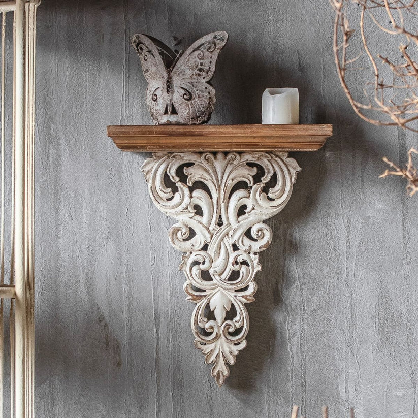 Handcarved wooden wall shelf for living room