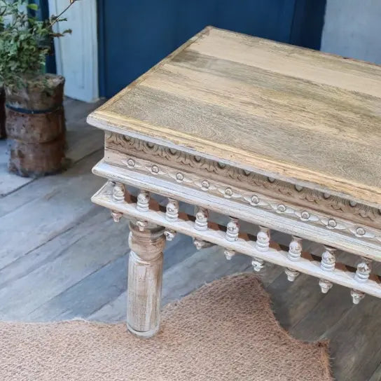 Rustic Elegance Meets Modern Functionality - reclaimed wood furniture coffee table - White Rustic Carving Coffee Table coffee table  and more. jlhomedecor2021.myshopify.com