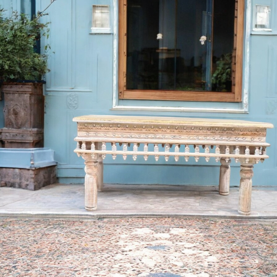 Rustic Elegance Meets Modern Functionality - reclaimed wood furniture coffee table - White Rustic Carving Coffee Table