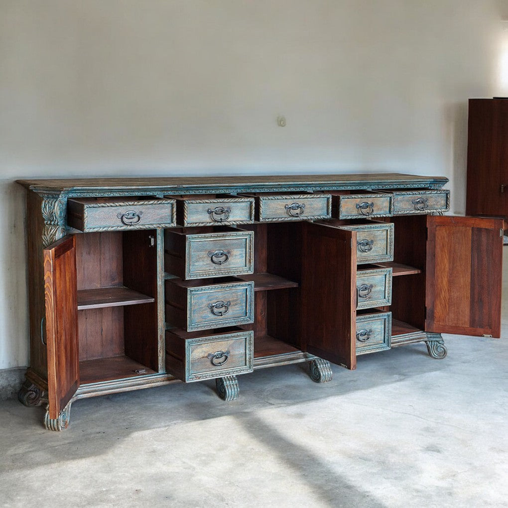 Open drawer cabinet showcasing spacious interior – antique-style dresser

