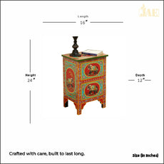 Handpainted Side Table for Bedroom | Bedside Table with Drawers | Wooden Rajasthani Bedside - J.L.HOME DECOR