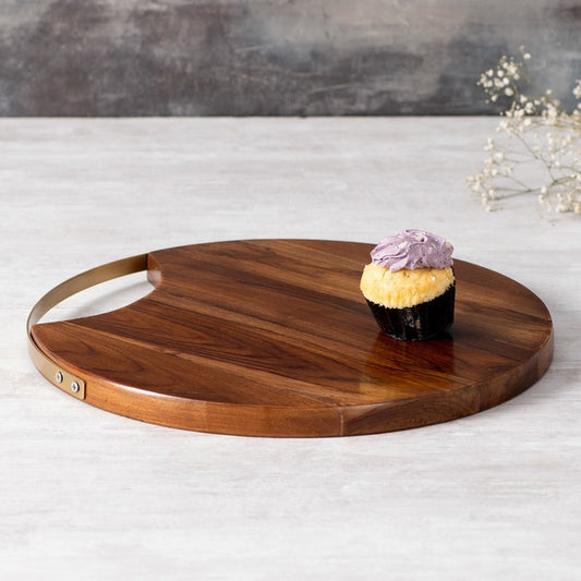 Brown and Gold Teak Wood Serving Tray (L-15in, W-12in) - J.L.HOME DECOR
