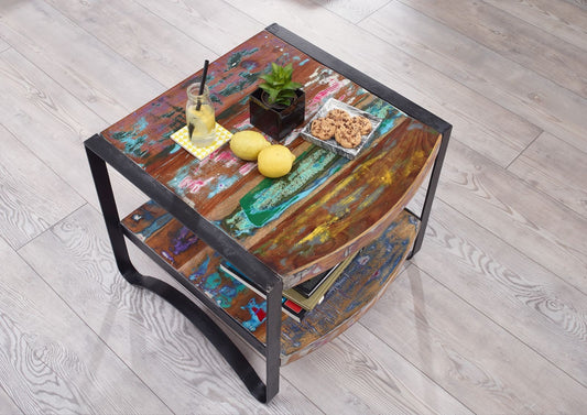 Side table reclaimed wood 60x60x50