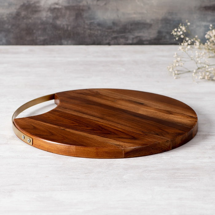 Brown and Gold Teak Wood Serving Tray (L-15in, W-12in) - J.L.HOME DECOR