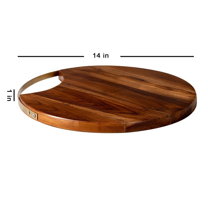 Brown and Gold Teak Wood Serving Tray (L-15in, W-12in) - J.L.HOME DECOR