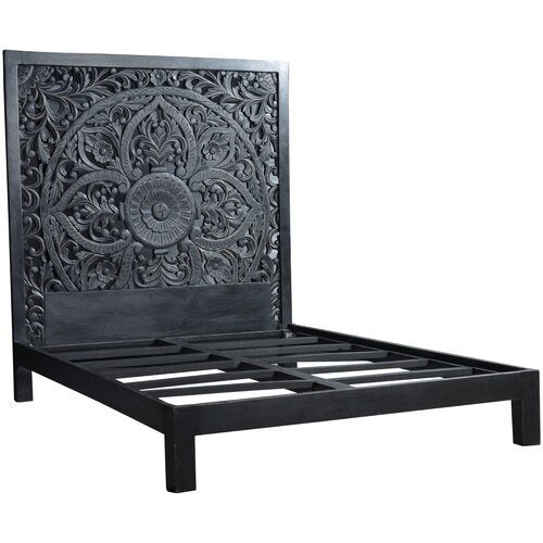 Regal Grandeur Carved Bed Headboard King Size Bed | Luxury Mango Wood Masterpiece