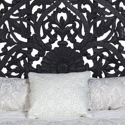 Regal Grandeur Carved Bed Headboard King Size Bed | Luxury Mango Wood Masterpiece