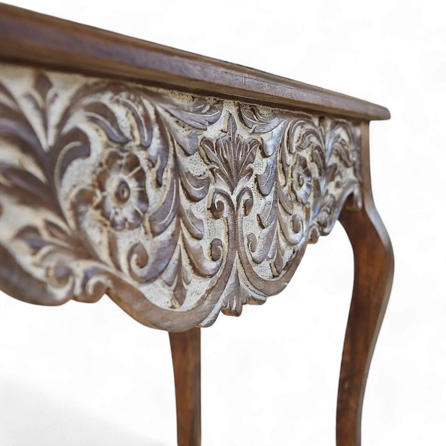 Walnut And White Rustic Hand Carving Console Table Console Table  antique wood design jlhomedecor2021.myshopify.com