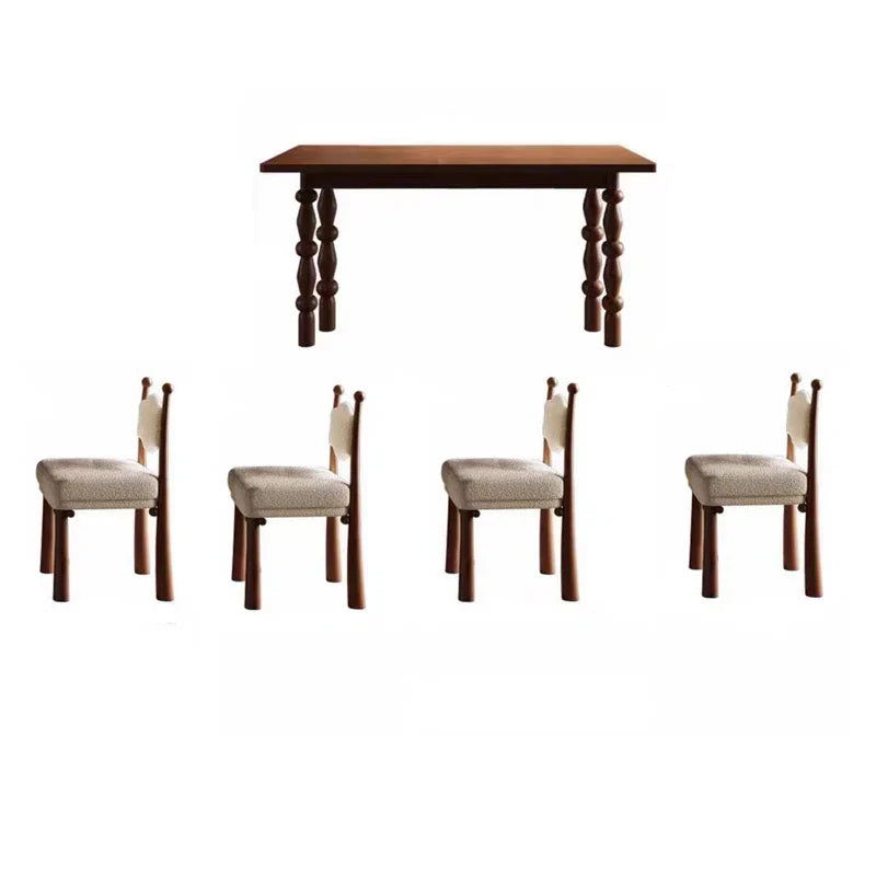 ModernaEra Mid Century Solid Wood Dining Set with Boucle Chairs – Versatile 4 & 6 Seater by J.L.HOME DECOR